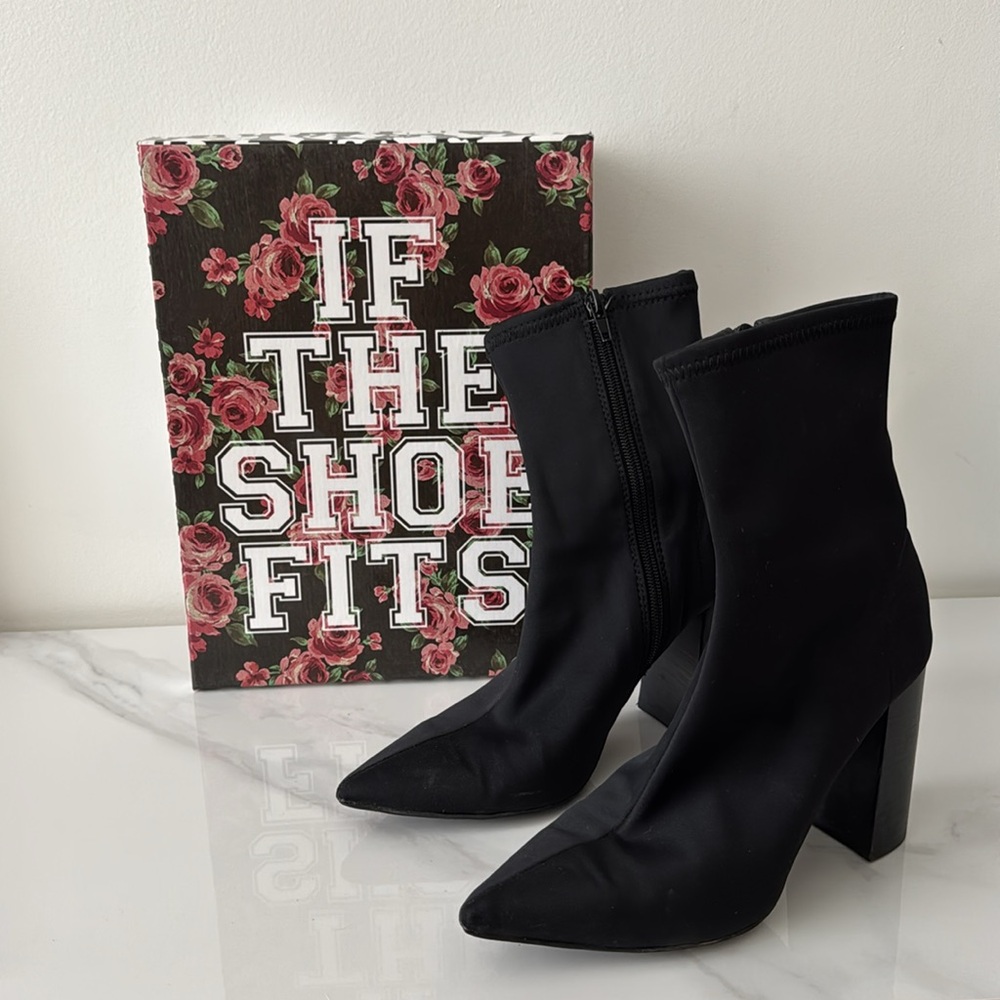 Jeffrey Campbell Black Neoprene Siren Ankle Bootie.
